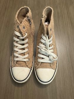 Blowfish Malibu Women’s 10 Tan Sherpa High Top Sneakers Side Zip Lace Up Boho