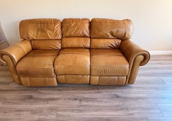 (2) Tan Leather Reclining Sofa