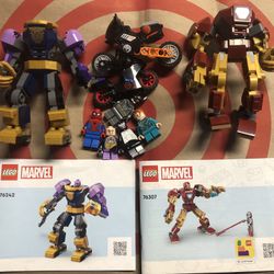 Lego Marvel And DC Super Hero Lot Mechs And Bikes