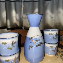 Vintage Arita porcelain crane design SAKE bottle SAKE cup 5 piece set