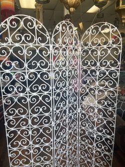 White Wrought Iron Scrollwork 3-Panel Room Divider
