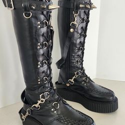 Demonia V-Creeper 588 Knee High Boots Goth
