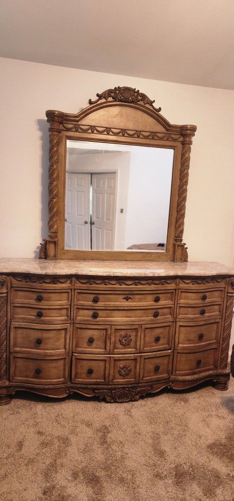 Marble Topped Dresser With 2 Night Stands