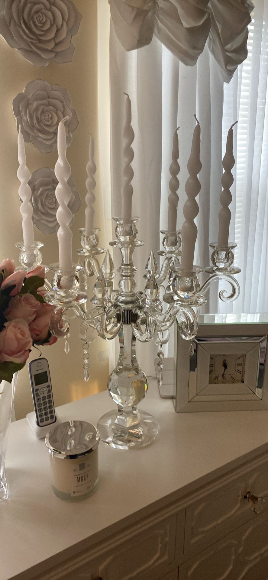 Ellegant Crystal Glass Candelabra Holder