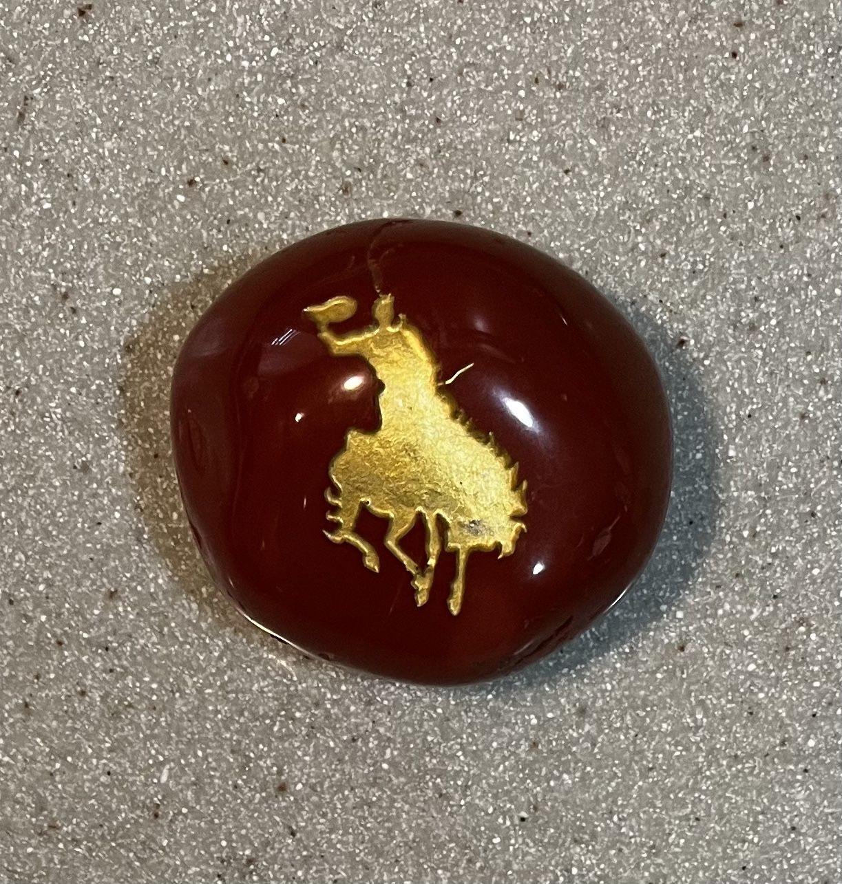Engraved Polished Stone Paperweight Dash Bronc Rider On Bucking Horse Dash 1.75” X 1.5”.