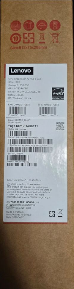 Lenovo - Yoga Slim 7x 14" 2K OLED Touchscreen Laptop-Snapdragon X2 Plus X2P-42-100 2026 - 16GB Memory- 512GB SSD - Copilot+ PC - Cosmic Blue