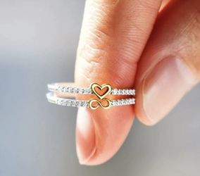 Infinity & Heart Stackable Solid Sterling Silver 925 Ring Size 6,8 