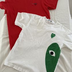 COMME des GARCONS Play T-shirt’s Red Double Hearts + Green Hearts SZ M Authentic 