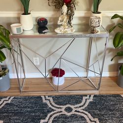 Stainless Steel Table With Mirror Top In Great Condition