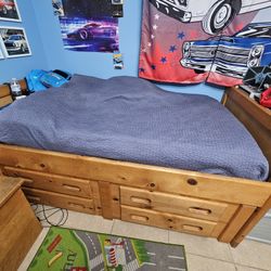 Wood Twin Bed With Storage Drawers, Mattress And Toychest