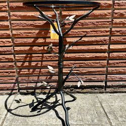 Glass Top Metal Side Table With Bird