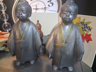 Pair of Mid Century Japanese Taisho Bronzed Okinomo "Selflessness"