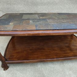Slate-Top Coffee Table with Lower Storage Shelf
