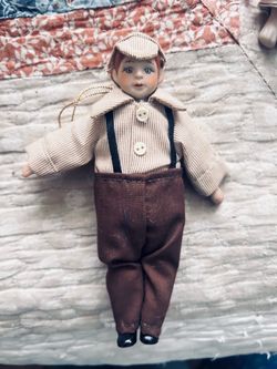 Porcelain Boy Doll with Fabric Outfit