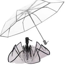 Clear Bubble Umbrella, Automatic Open/Close Transparent Travel Dome Umbrella for Women, Girls & Kids - Rainy & Windy Weather 