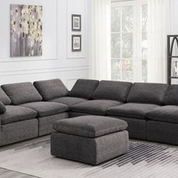 Brand New Dark Grey Plush Chenille Modular Sectional Sofa (Ottoman Sold Separately)