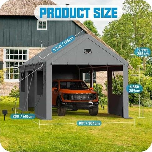 10x20 FT Heavy-Duty Design Carport,Carport Canopy with Side-Opening Removable Door & Roll-Up Window,Portable Car Port for Car, Truck, Boat,White