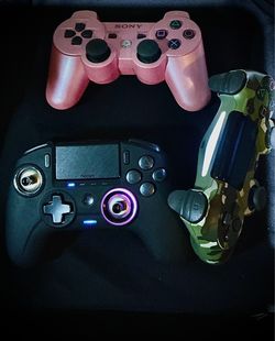 PlayStation Controller Lot - Nacon Pro, Rare Pink Dualshock 3, Camo Dualshock 4