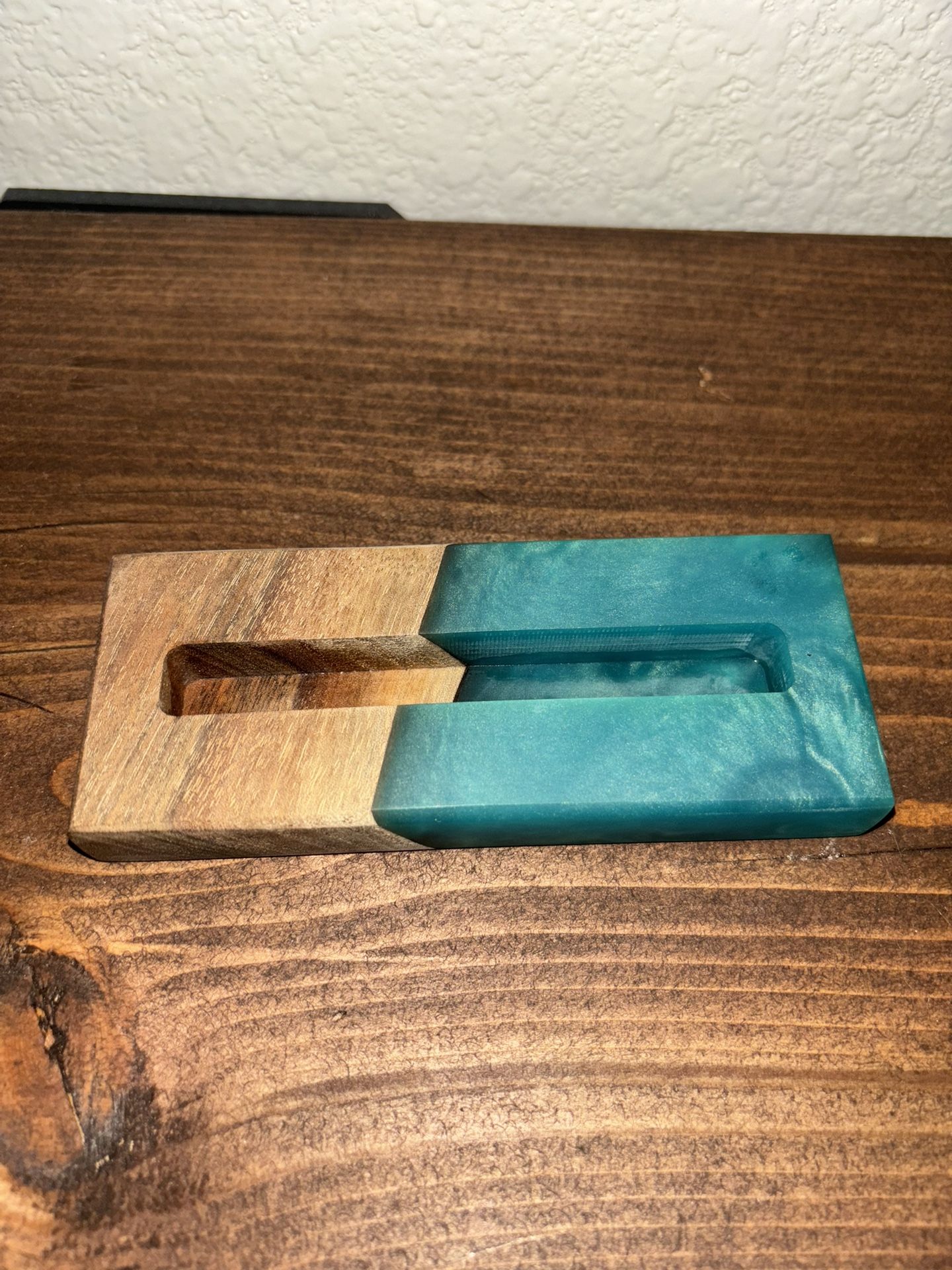Custom Turquoise Epoxy & Wood Card Holder