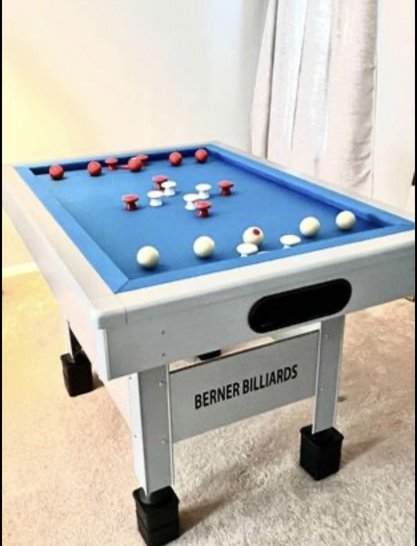 WEATHER PROOF/OUTDOOR RECTANGULAR BUMPER POOL TABLE IN SILVER ~BERNER BILLIARDS.
