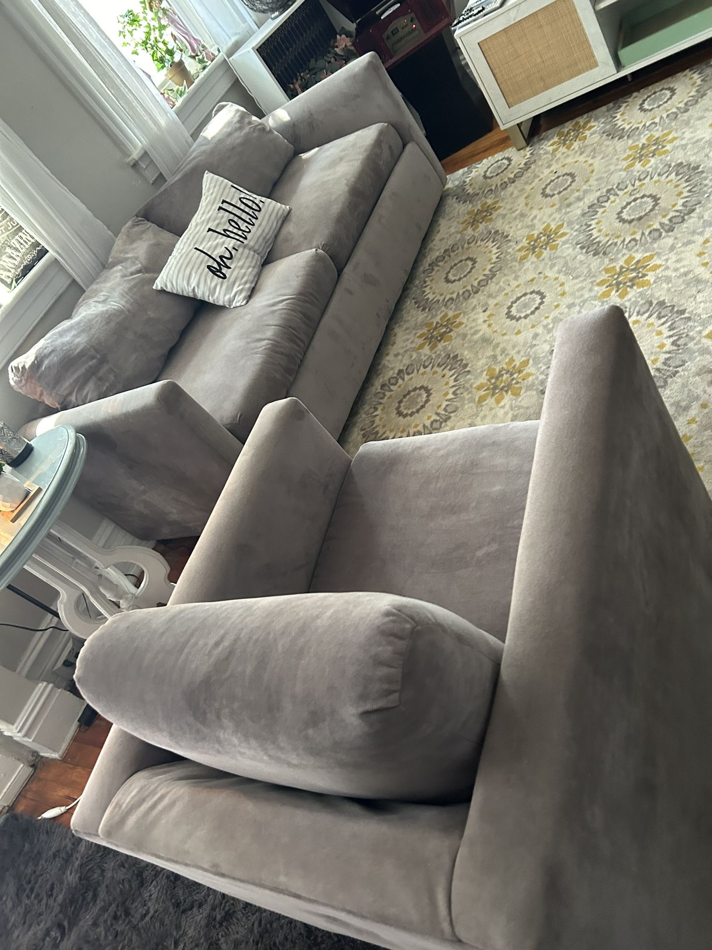 The Myron grey sofa and matching chair set