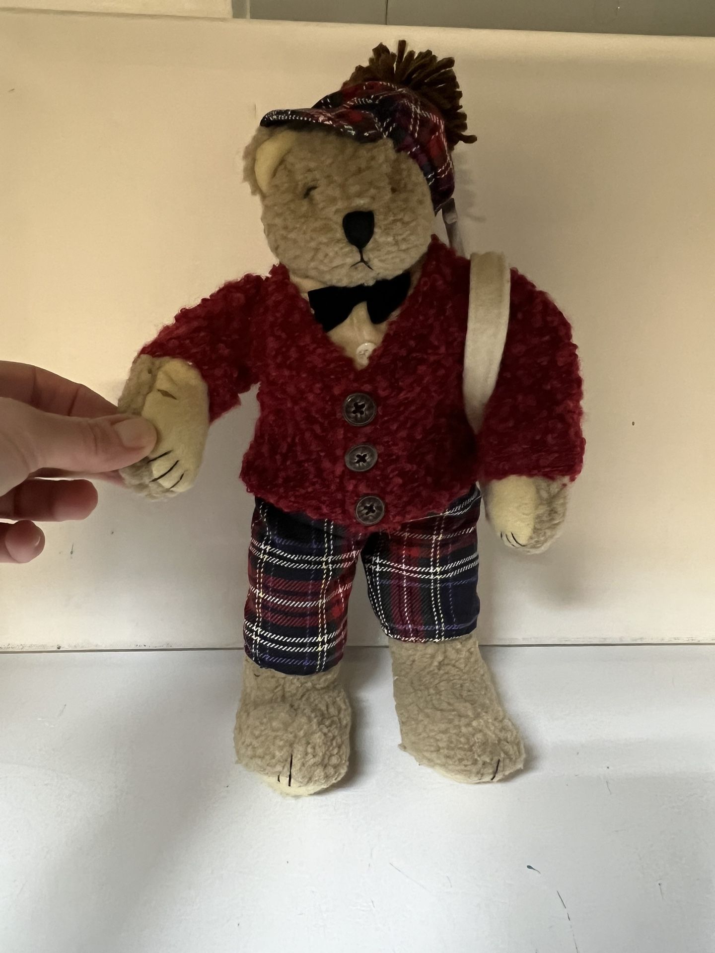 Scottish Golfing Teddy bear plush with golf clubs  13” Tall Posable Vintage 