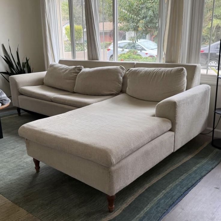 Mid Century Modern Anthropologie Beige Sectional Sofa with Lounge Chaise
