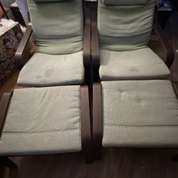 IKEA Poang Chairs And Footstools