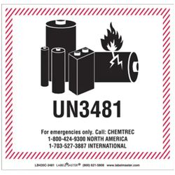 CHEMTREC UN3481 Lithium Battery Labels - 25 Labels Total - 120x110mm - 5x4.6in