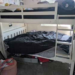 DHP Moon Full-Over-Full Wood Bunk Bed with USB Port, White 