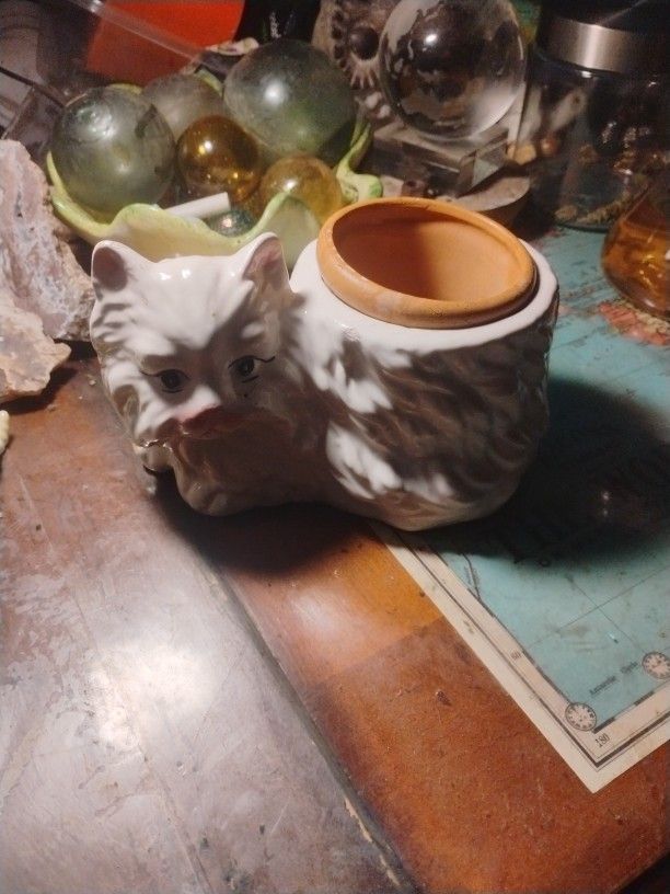 Vintage Porcelain Or Ceramic Persian White Cat Planter