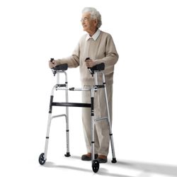 VEVOR 2 in 1 Folding Walker & Removable Armrests, Height Adjustable Foldable Walker with 5" Solid Wheels, Lightweight Aluminum | Front=R5-602