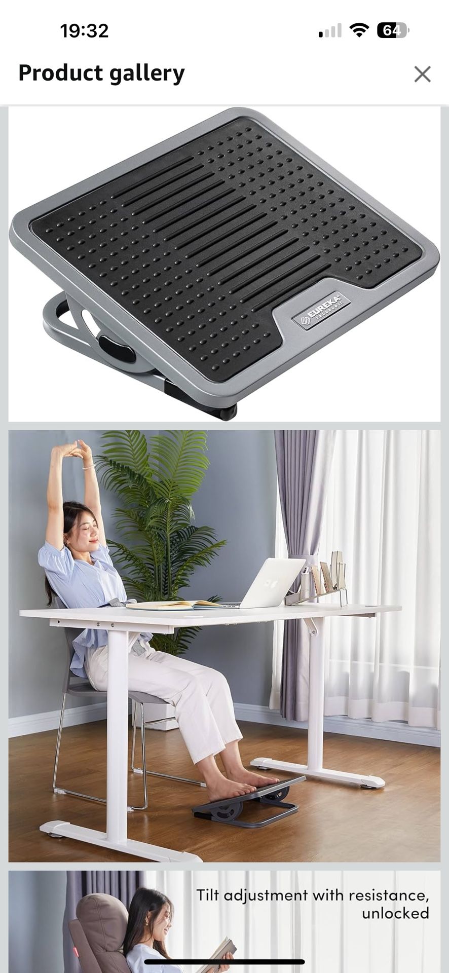 EUREKA ERGONOMIC Tilt Adjustable Footrest, Foot Rest for Under Desk at Work with Massage Surface, Office Foot Rest Under Desk with 20 Degree Tilt No L