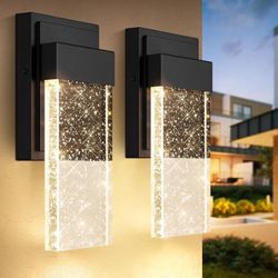 Outdoor Indoor Wall Light Fixtures with Crystal Bubble Glass, Waterproof Exterior Sconces LED Wall Lanterns
