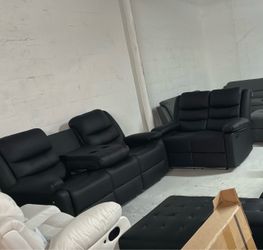 Black Leather Recliner Sofa Set
