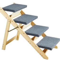 Wooden Pet Steps Ramp 2-in-1 Foldable Bed Stairs for Small Large Dogs