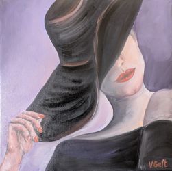 14*14 Inches Original Oil Painting. Lady In Black