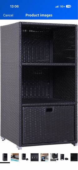 Outsunny Valet Pool Towel Rack, Waterproof PE Plastic Rattan Wicker Storage Organizer, Indoor Outdoor Spa, and Hot Tub Accessory Storage, 2 Shelves, 1