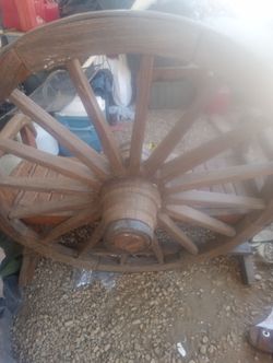 Large Antique Wooden Wagon Wheel