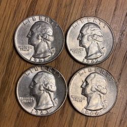 FOUR silver Quarters.  1961,2,3,4