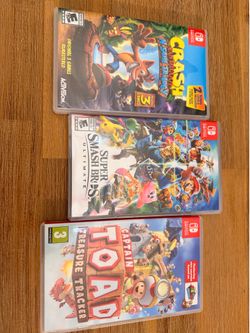 3 Nintendo Switch Games – Smash Bros Ultimate, Captain Toad, Crash Trilogy