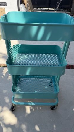 Turquoise 3-Tier Metal Utility Cart