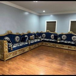 4 separate or put together egyptians couches blue and gold 