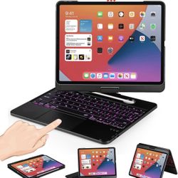 LENRICH iPad Pro 12.9 case with Keyboard 2022 6th Generation 7 Color Backlit Trackpad, Fit for 5th Gen 2021/4th 2020/3rd 2018 Wireless Accessories 360