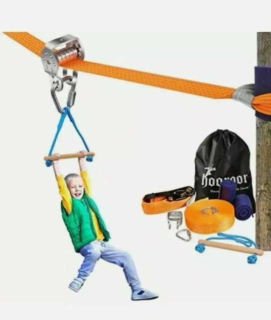 Hooroor Ninja Obstacle Course-Slackline Pulley with 52FT Zip Line, Monkey Bar