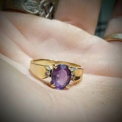 Amethyst And Diamond Ring Gold Band 