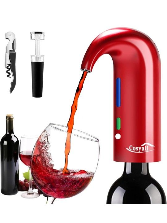 Wine Aerator, Electric Wine Decanter One Touch Red White Wine Accessories Aeration and Decanter Wine Pourer,Wine Gifts for Wine Lovers (Red)
