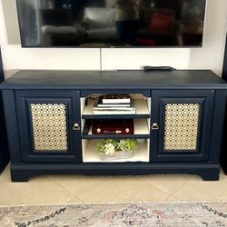 Console Wood Living Room TV Stand Blue painted Cabinet