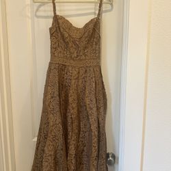 Women’s Lace Mid Dress- Tan 