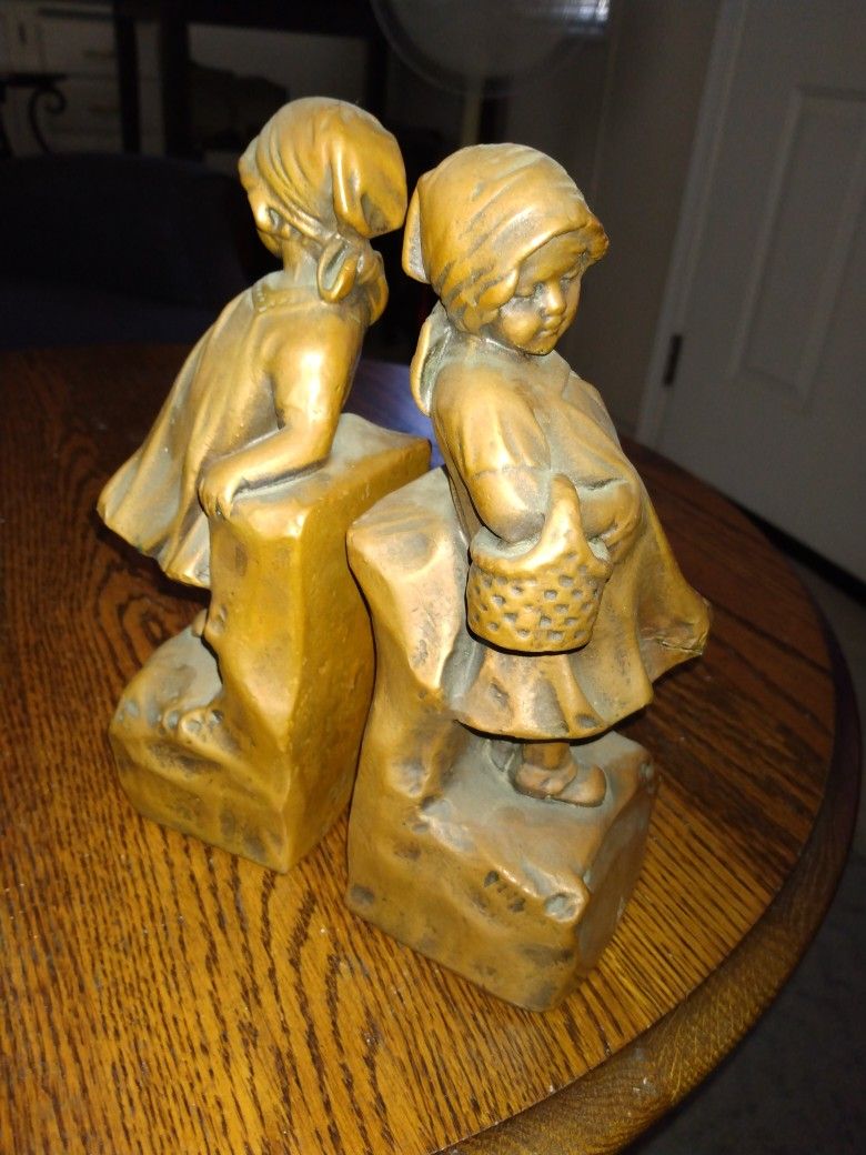 Antique Bookends, Carved Brass